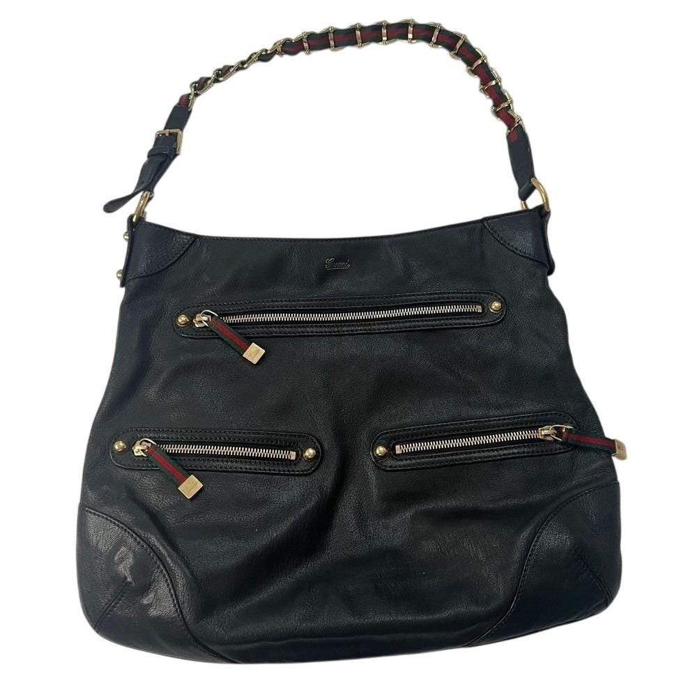 Gucci Black Leather Triple Zip Princy Hobo Shoulder Bag VTG Luxury Designer